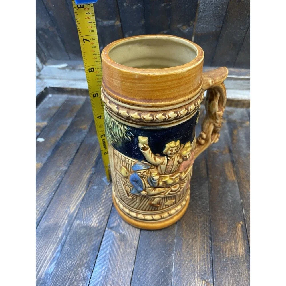 Vtg German Style Beer Stein 3D Tavern Scene Mid Century